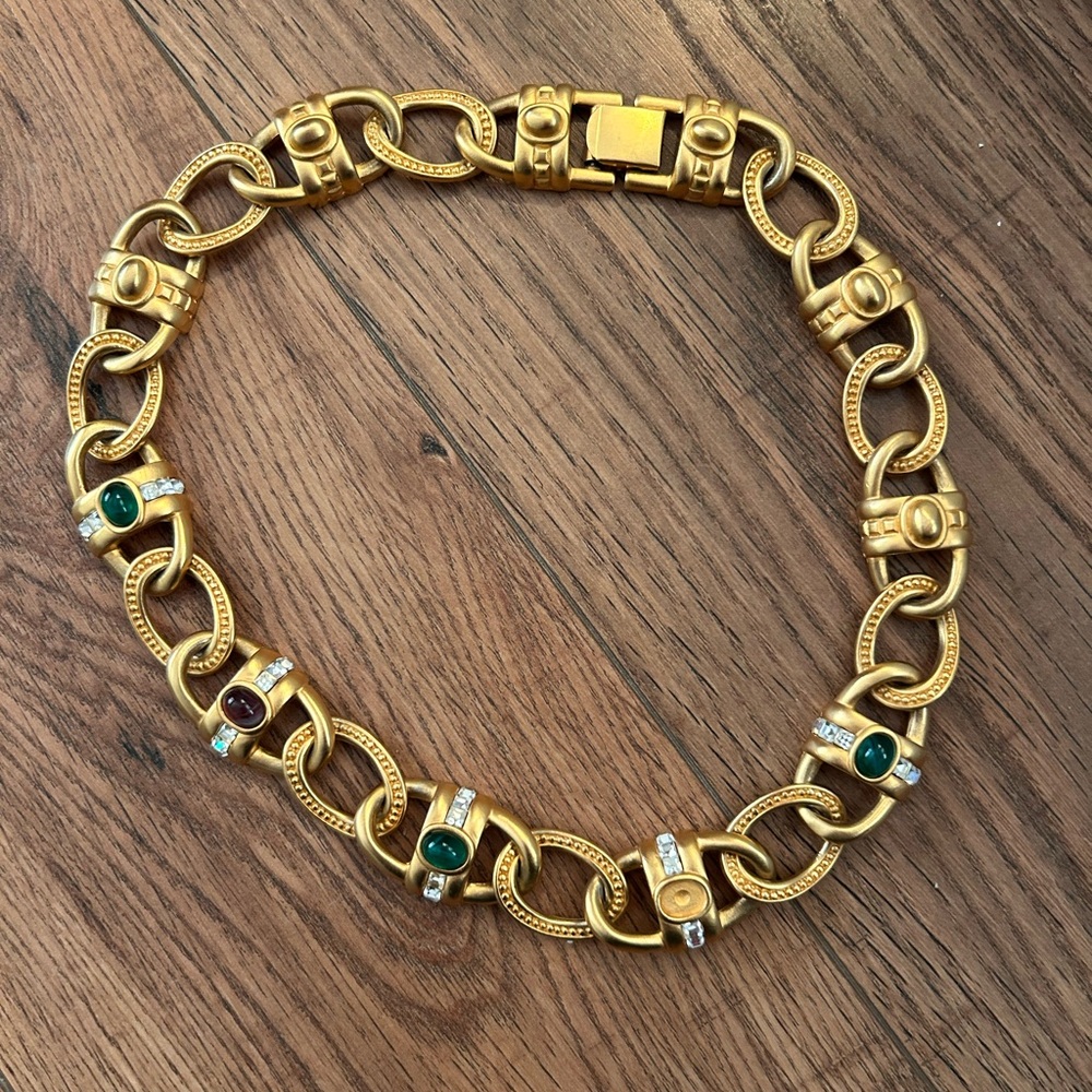 COPY - Givenchy Gold and Green Necklace with Chain-Link Design